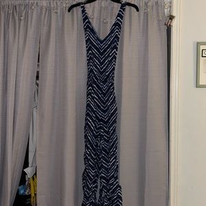 long jump suit wide leg blue and white striped